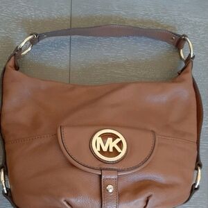 Michael Kors Tan Leather Hobo Shoulder Bag with Gold Accents